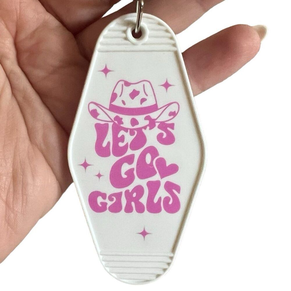 Pink Cowgirl Let’s Go Girl White Motel Keychain